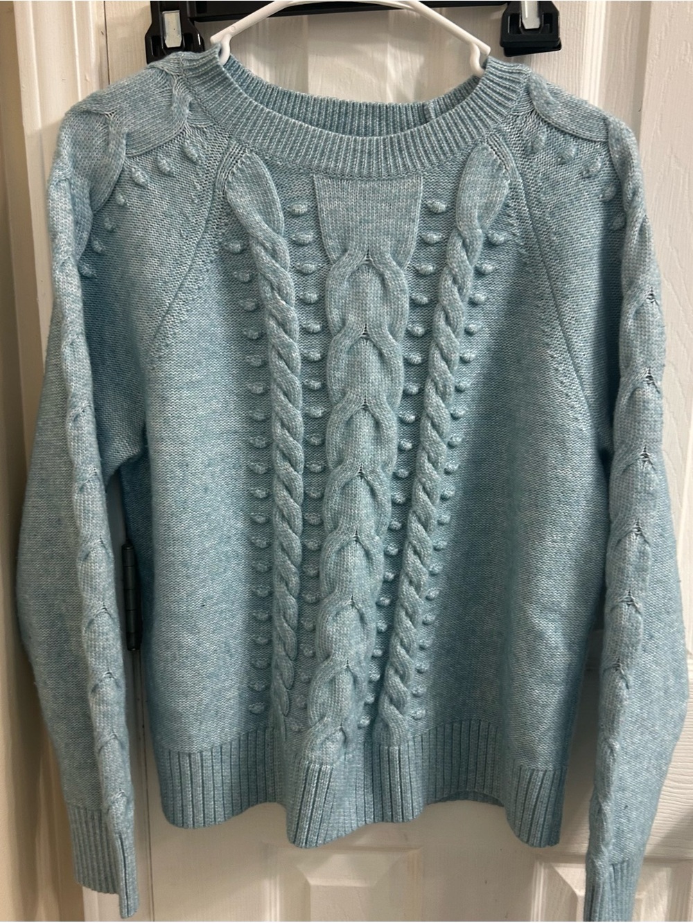 LOFT Light Blue Cable Bobble Crewneck Sweater